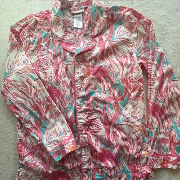 Lily Pulitzer Pink & Turquoise Tropical Print Pajamas- Size S - Picture 2 of 13